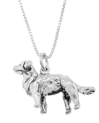 STERLING SILVER GOLDEN RETRIEVER DOG CHARM WITH 18 inch BOX CHAIN NECKLACE