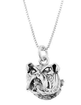 STERLING SILVER BULLODG HEAD CHARM WITH 18 inch BOX CHAIN NECKLACE