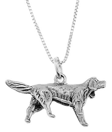 STERLING SILVER IRISH SETTER DOG CHARM WITH 18 inch BOX CHAIN NECKLACE