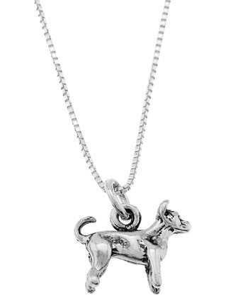 STERLING SILVER CHIHUAHUA DOG WITH 18 inch BOX CHAIN NECKLACE