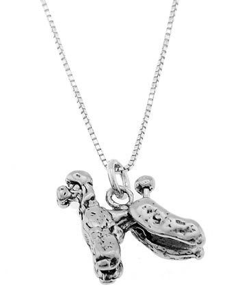 STERLING SILVER POODLE DOG CHARM WITH 18 inch BOX CHAIN NECKLACE