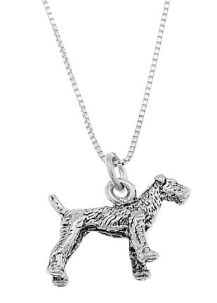 STERLING SILVER AIREDALE TERRIER DOG CHARM WITH 18 inch BOX CHAIN NECKLACE