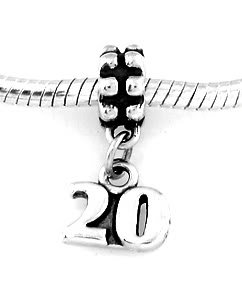 STERLING SILVER DANGLE NUMBER 20 EUROPEAN BEAD