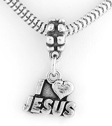 STERLING SILVER DANGLING I LOVE JESUS EUROPEAN BEAD