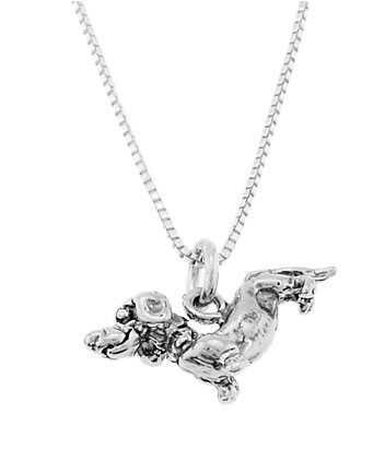 STERLING SILVER DACHSHUND DOG / WEENIE DOG CHARM WITH 18 inch BOX CHAIN NECKLACE