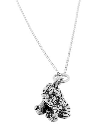 STERLING SILVER WRINKLE DOG / SHAR PEI DOG CHARM WITH 18 inch BOX CHAIN NECKLACE