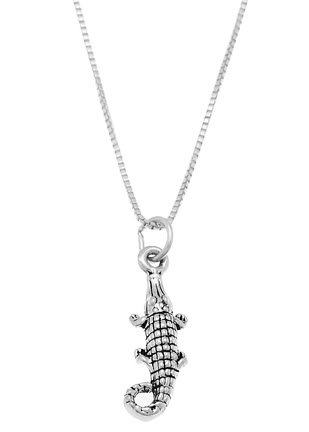 STERLING SILVER ALLIGATOR / CROCODILE CHARM WITH 18 inch BOX CHIAN NECKLACE