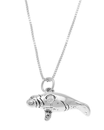 STERLING SILVER SEA COW MANATEE CHARM WITH 18 INCH BOX CHAIN NECKLACE