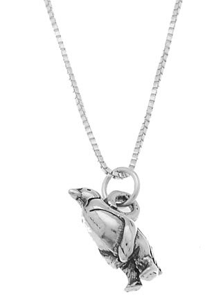 STERLING SILVER ANTARCTICA STYLE PENGUIN CHARM WITH 18 inch BOX CHAIN NECKLACE