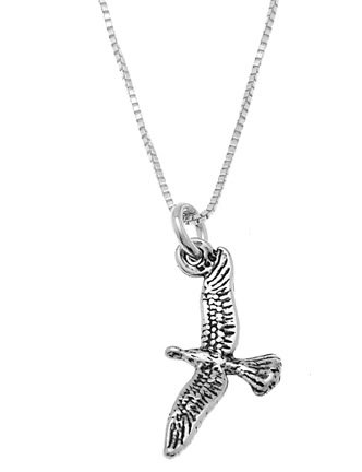 STERLING SILVER SEA GULL BIRD CHARM WITH 18 inch BOX CHAIN NECKLACE