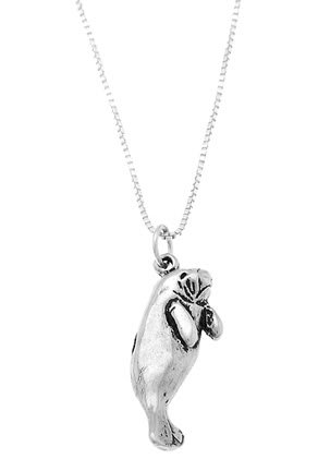STERLING SILVER MANATEE / SEA COW CHARM WITH 18 inch BOX CHAIN NECKLACE
