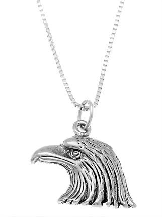 STERLING SILVER EAGLE HEAD CHARM WITH 18 inch BOX CHAIN NECKLACE