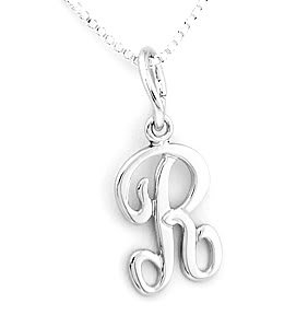 STERLING SILVER INITIAL R & 16" SILVER BOX CHAIN