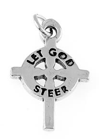 STERLING SILVER LET GOD STEER CROSS CHARM/PENDANT
