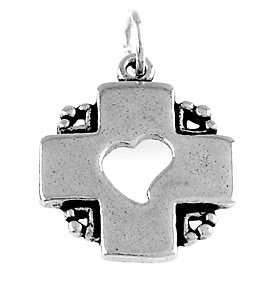 STERLING SILVER CROSS WITH A HEART CUT OUT OF THE MIDDLE CHARM/PENDANT