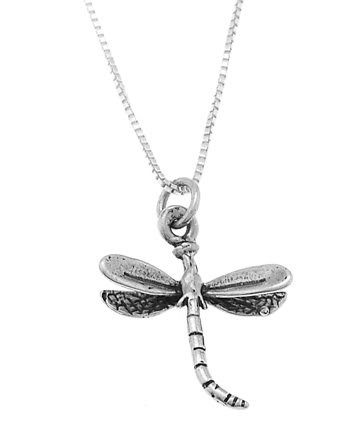 STERLING SILVER DRAGONFLY INSECT CHARM WITH 16 inch BOX CHAIN NECKLACE