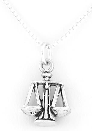 STERLING SILVER SCALES OF JUSTICE CHARM W/ 16" BOX CHAIN