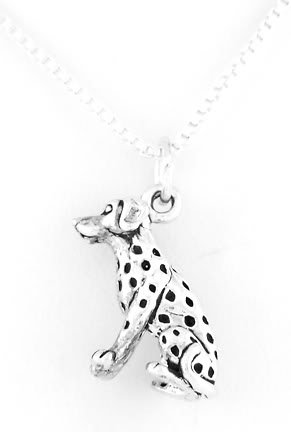 STERLING SILVER SPARKY STYLE DOG DALMATIAN CHARM W/16" BOX CHAIN