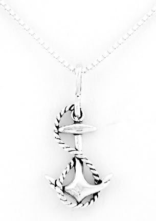 STERLING SILVER FAITH ANCHOR W/ ROPE CHARM W/ 16" BOX CHAIN