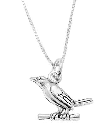 STERLING SILVER WREN BIRD SITTING ON BRANCH CHARM WITH 16 inch BOX CHAIN NECKLACE