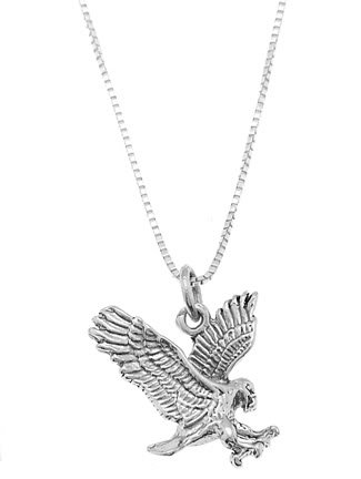 STERLING SILVER EAGLE / LANDING EAGLE CHARM WITH 16 inch BOX CHAIN NECKLACE