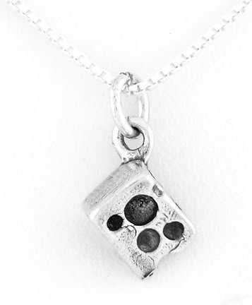 STERLING SILVER SLICE OF SWISS CHEESE CHARM W/ 16" BOX CHAIN