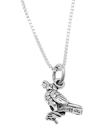 STERLING SILVER CALLING BIRD / CROW BIRD CHARM WITH 16 inch BOX CHAIN NECKLACE