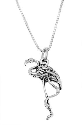 STERLING SILVER FLAMINGO BIRD CHARM WITH 16 inch BOX CHAIN NECKLACE
