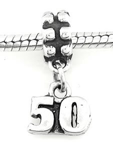 STERLING SILVER DANGLING NUMBER 50 EUROPEAN BEAD