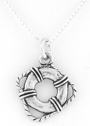 STERLING SILVER LIFE PRESERVER CHARM W/ 16" BOX CHAIN