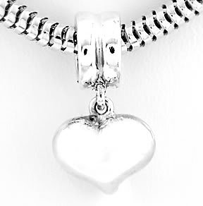 STERLING SILVER DANGLING PUFFED HEART EUROPEAN BEAD