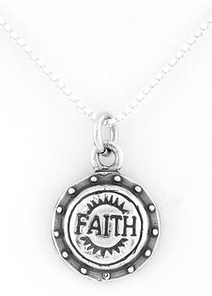 STERLING SILVER FAITH SHIELD CHARM W/ 16" BOX CHAIN