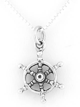 STERLING SILVER CAPTAIN'S WHEEL CHARM W/ 16" BOX CHAIN