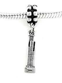 SILVER DANGLE 3D CHICAGO SEARS TOWER EUROPEAN BEAD