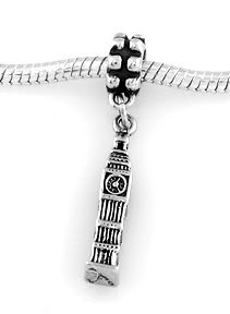 SILVER DANGLE 3D ENGLAND BIG BEN CLOCK EUROPEAN BEAD