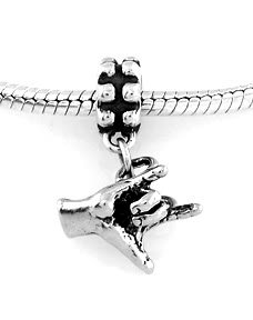 SILVER DANGLE 3D I LOVE YOU HAND SIGN EUROPEAN BEAD