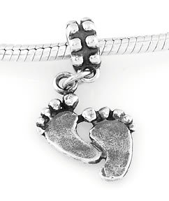 STERLING SILVER DANGLING FOOTPRINTS EUROPEAN BEAD