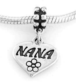 STERLING SILVER DANGLE NANA HEART EUROPEAN BEAD