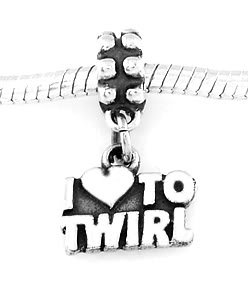 STERLING SILVER DANGLE I LOVE TO TWIRL EUROPEAN BEAD