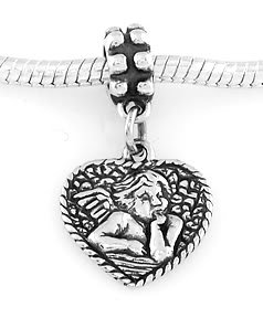 STERLING SILVER DANGLE BABY ANGEL/CHERUB HEART EUROPEAN BEAD