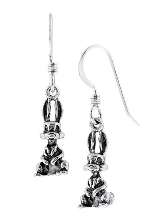 STERLING SILVER 3D BUNNY RABBIT DANGLING EARRINGS