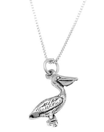 STERLING SILVER PELICAN BIRD CHARM WITH 16 INCH BOX CHAIN NECKLACE