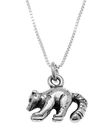 STERLING SILVER LONG TAIL RACCOON CHARM WITH 16 inch BOX CHAIN NECKLACE