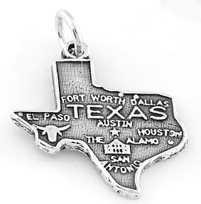 STERLING SILVER LONE STAR STATE OF TEXAS CHARM/PENDANT