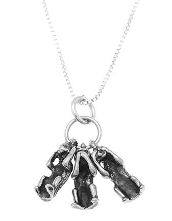 STERLING SILVER SEE, HEAR, SPEAK NO EVIL MONKEYS CHARM WITH 16 inch BOX CHAIN NECKLACE