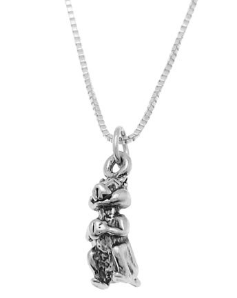 STERLING SILVER SMALL CHIPMUNK HOLDING NUT CHARM WITH 16 inch BOX CHAIN NECKLACE