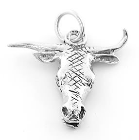 STERLING SILVER BULLHEAD /BULL HEAD WITH HORNS CHARM/PENDANT