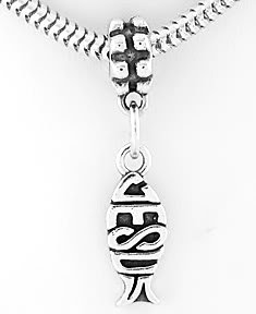 STERLING SILVER DANGLING JESUS CHRISTIAN FISH EUROPEAN BEAD
