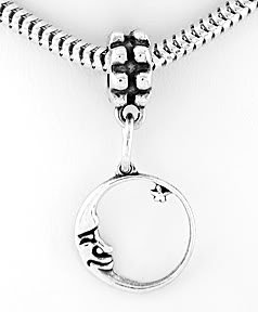 STERLING SILVER DANGLING CRESCENT MOON FACING STAR BEAD
