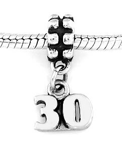 STERLING SILVER DANGLING NUMBER 30 EUROPEAN BEAD